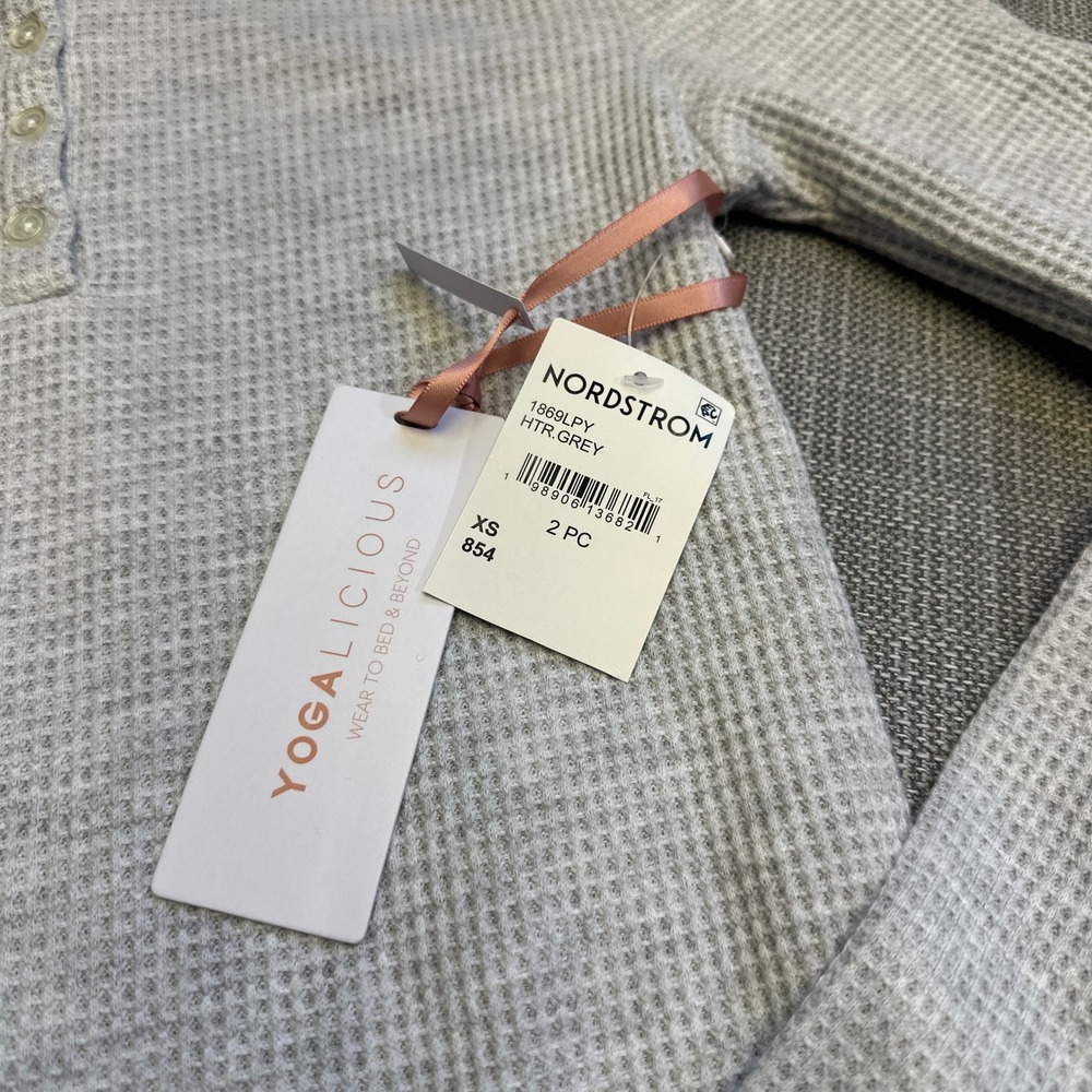 New Yogalicious Waffle Lounge Set XS Gray 2pc Brushed Thermal Top Joggers - Picture 2 of 10